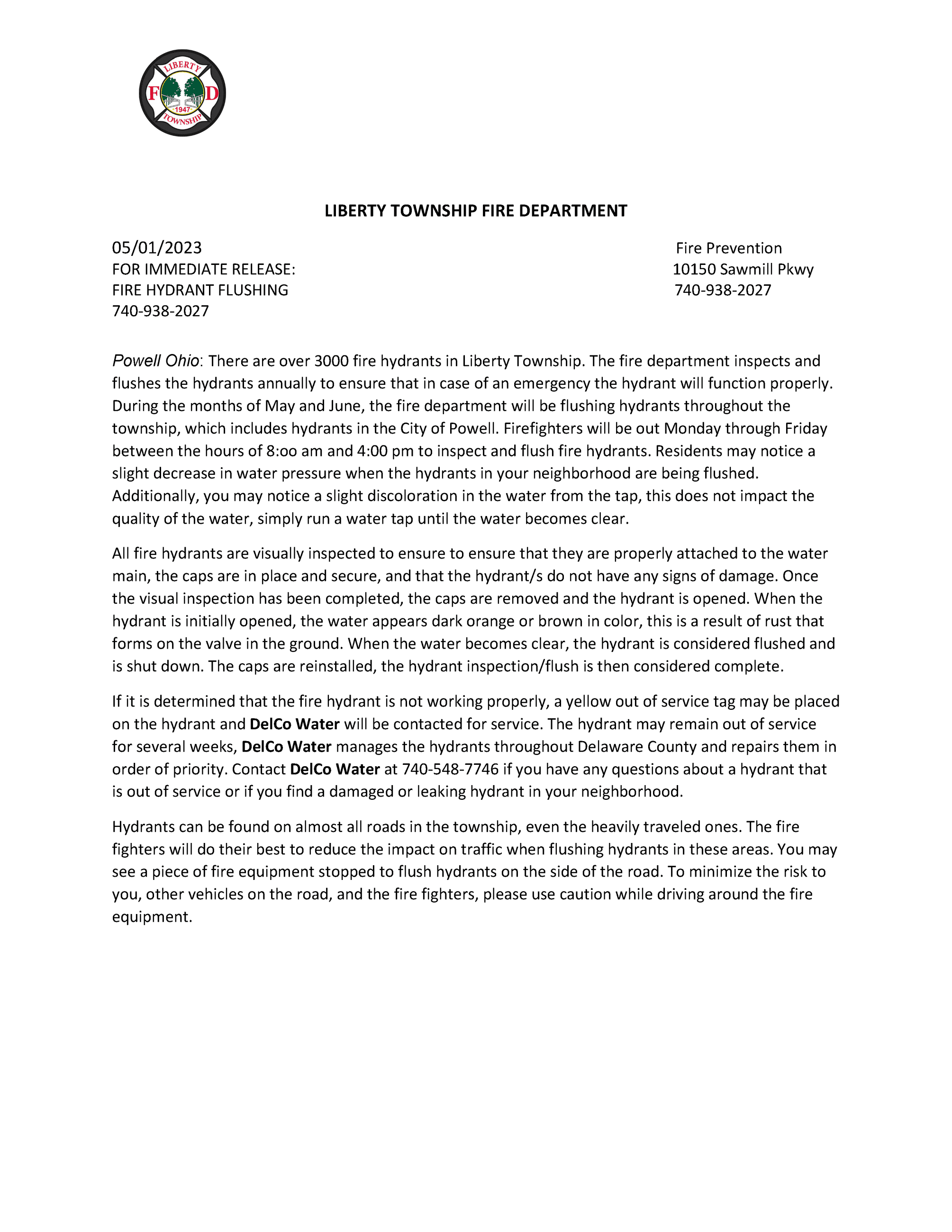 Fire Hydrant Flushing 2023